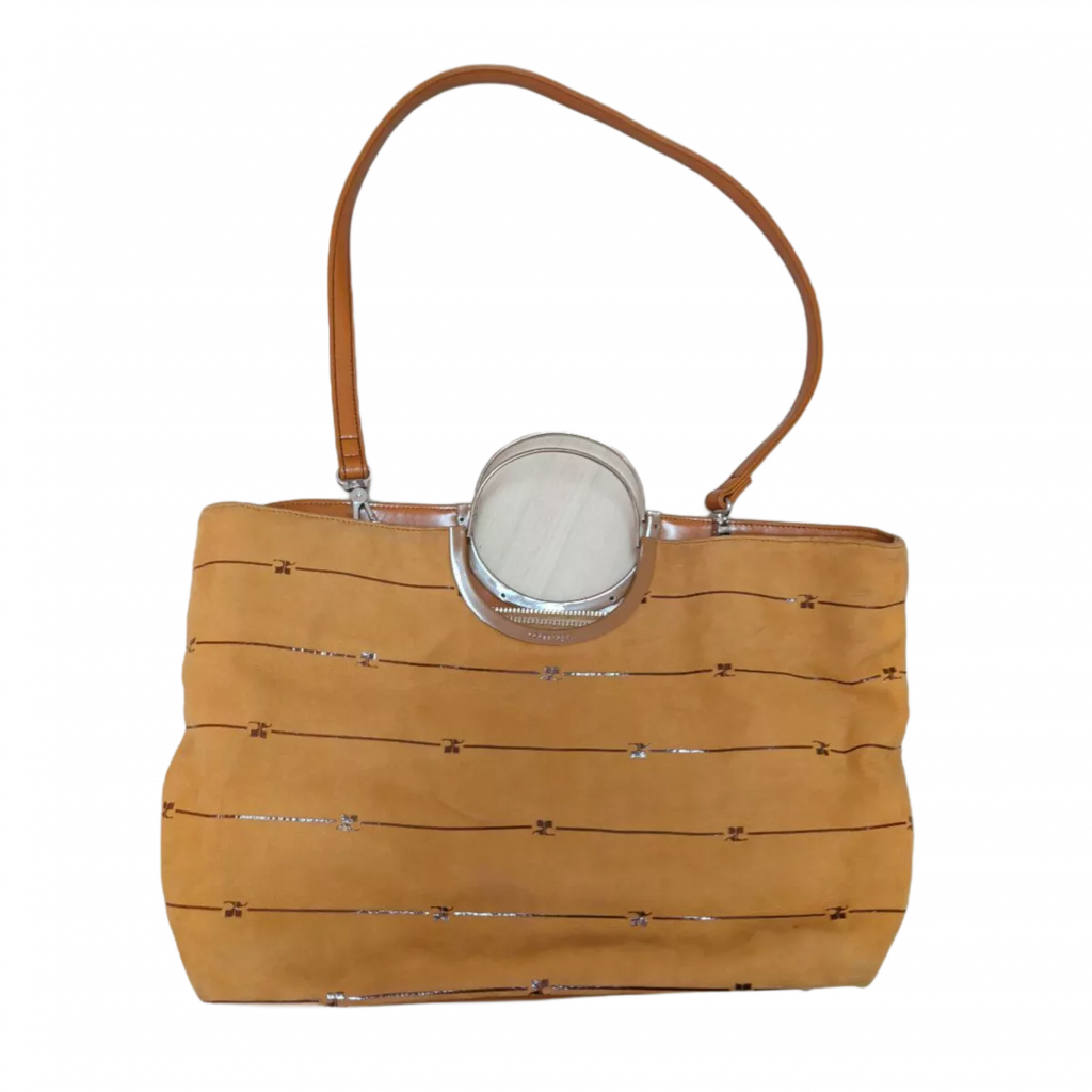 COURRÈGES Sac à main Courrèges 2 en 1 cuir marron anse transparente
