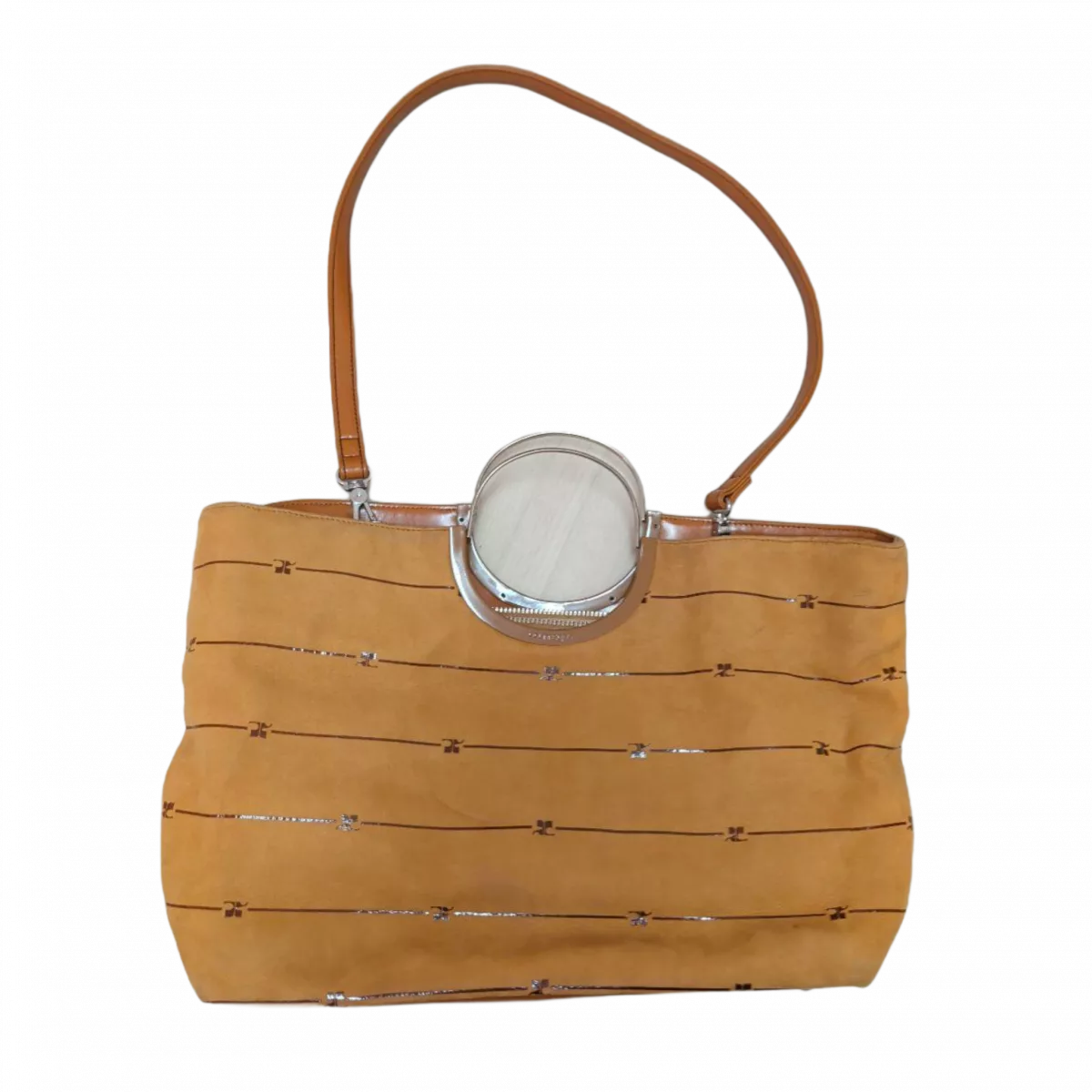 COURRÈGES Sac à main Courrèges 2 en 1 cuir marron anse transparente