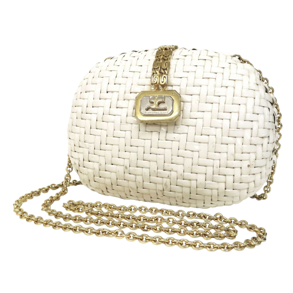 Courrèges Elegant White Woven Mini Bag with Chain Strap