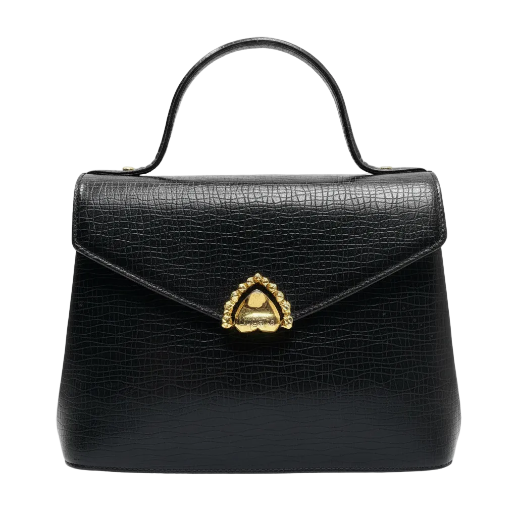 Ungaro Black Embossed Leather Top Handle Handbag