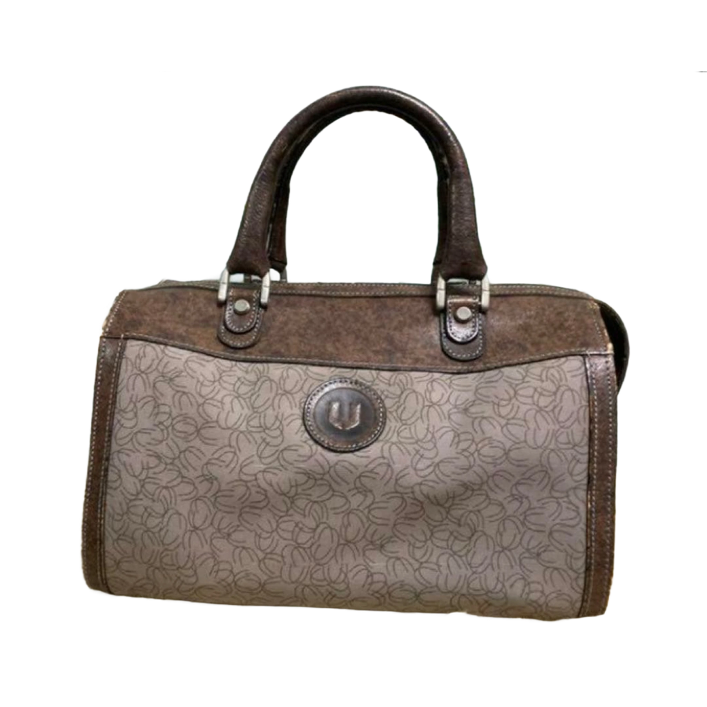 UNGARO Sac à main marron gris vintage monogramme Boston à poignée supérieure