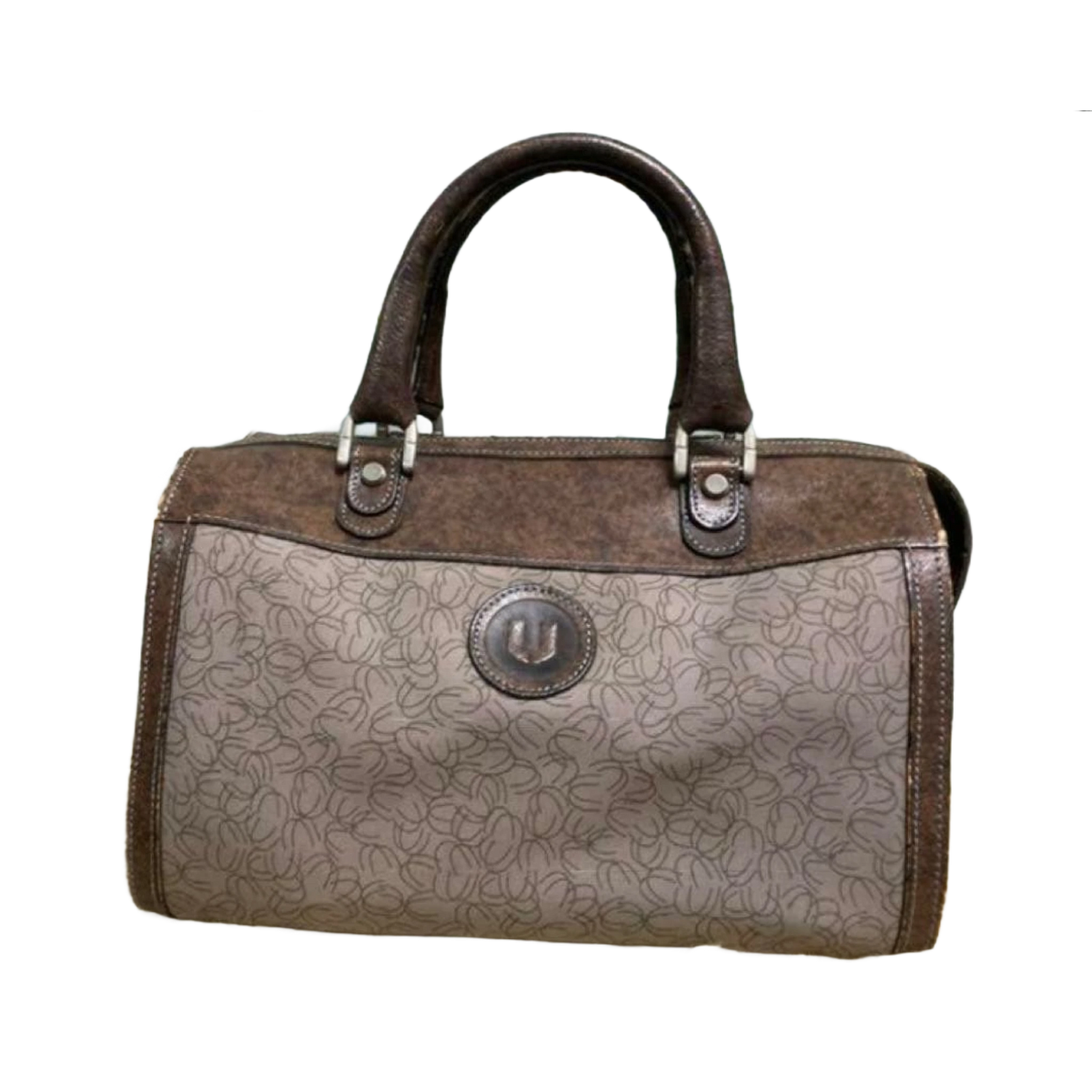UNGARO Sac à main marron gris vintage monogramme Boston à poignée supérieure
