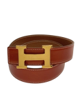 HERMÈS Paris Ceinture femme cuir Epsom marron fauve boucle H dorée Made in France