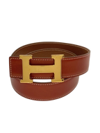 HERMÈS Paris Ceinture femme cuir Epsom marron fauve boucle H dorée Made in France