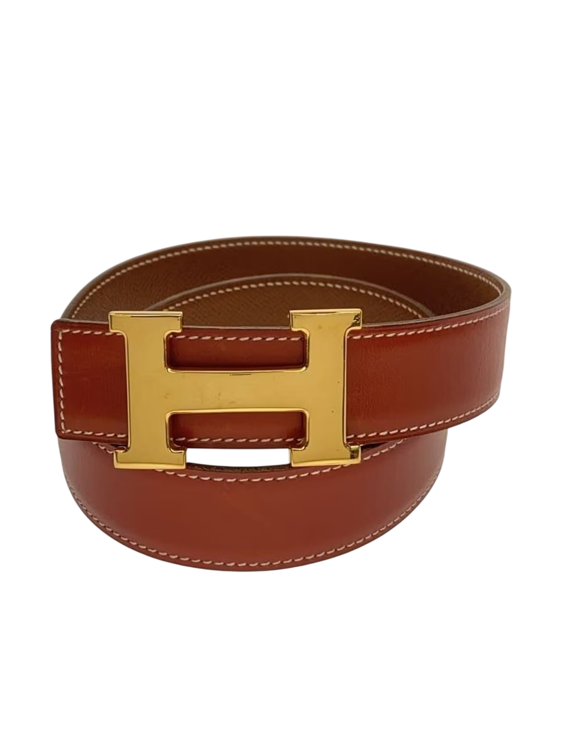 HERMÈS Paris Ceinture femme cuir Epsom marron fauve boucle H dorée Made in France