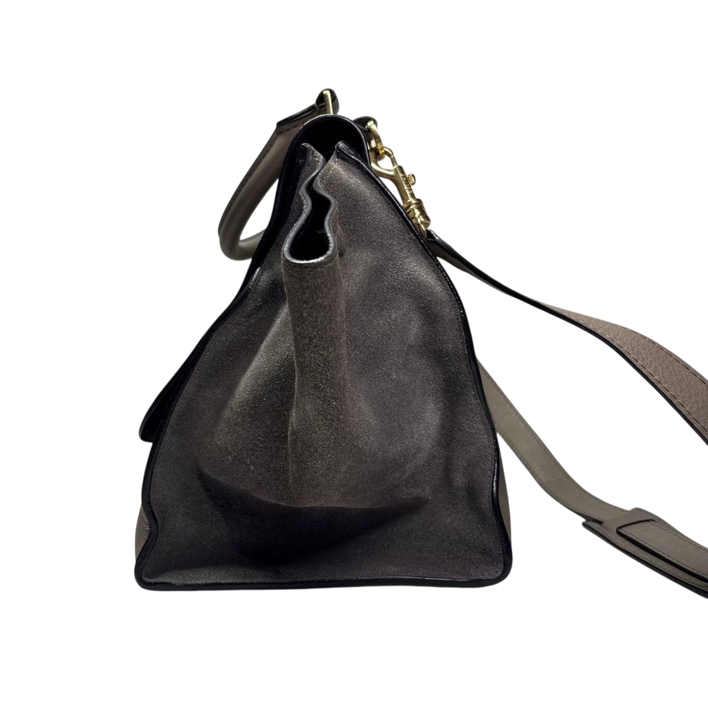CELINE Trapeze Handbag Beige Leather Grey Suede
