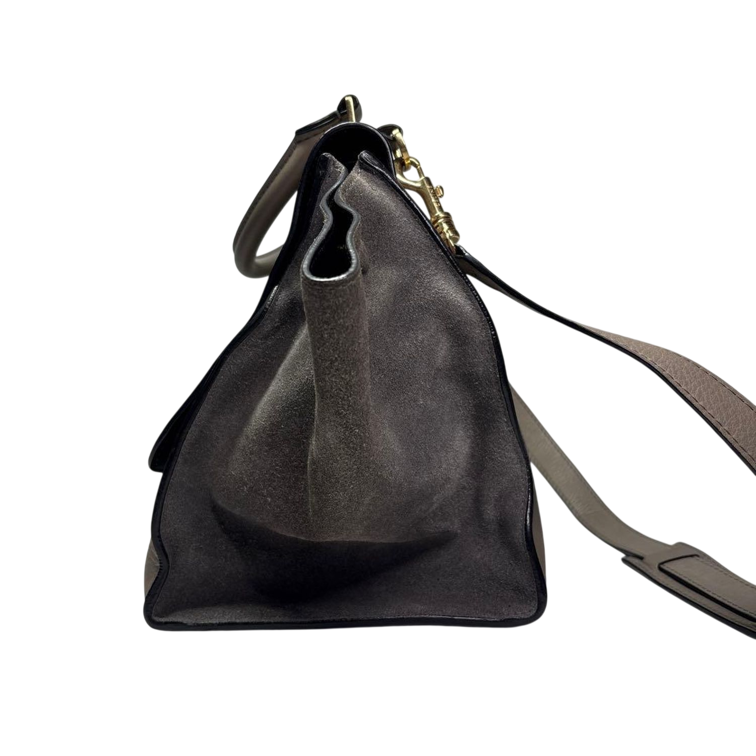 CELINE Trapeze Handbag Beige Leather Grey Suede
