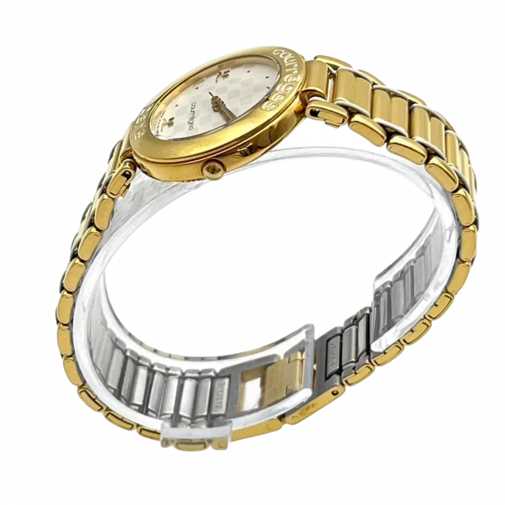 COURRÈGES Montre cadrant echec bicolor or et argent femme