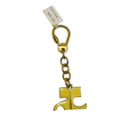 COURRÈGES Porte-clé logo AC émail jaune métal doré étiquette d'origine