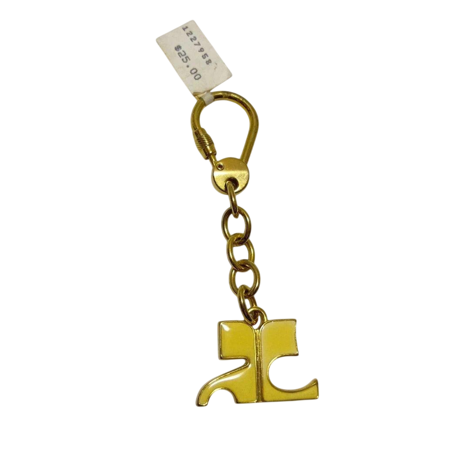 COURRÈGES Porte-clé logo AC émail jaune métal doré étiquette d'origine
