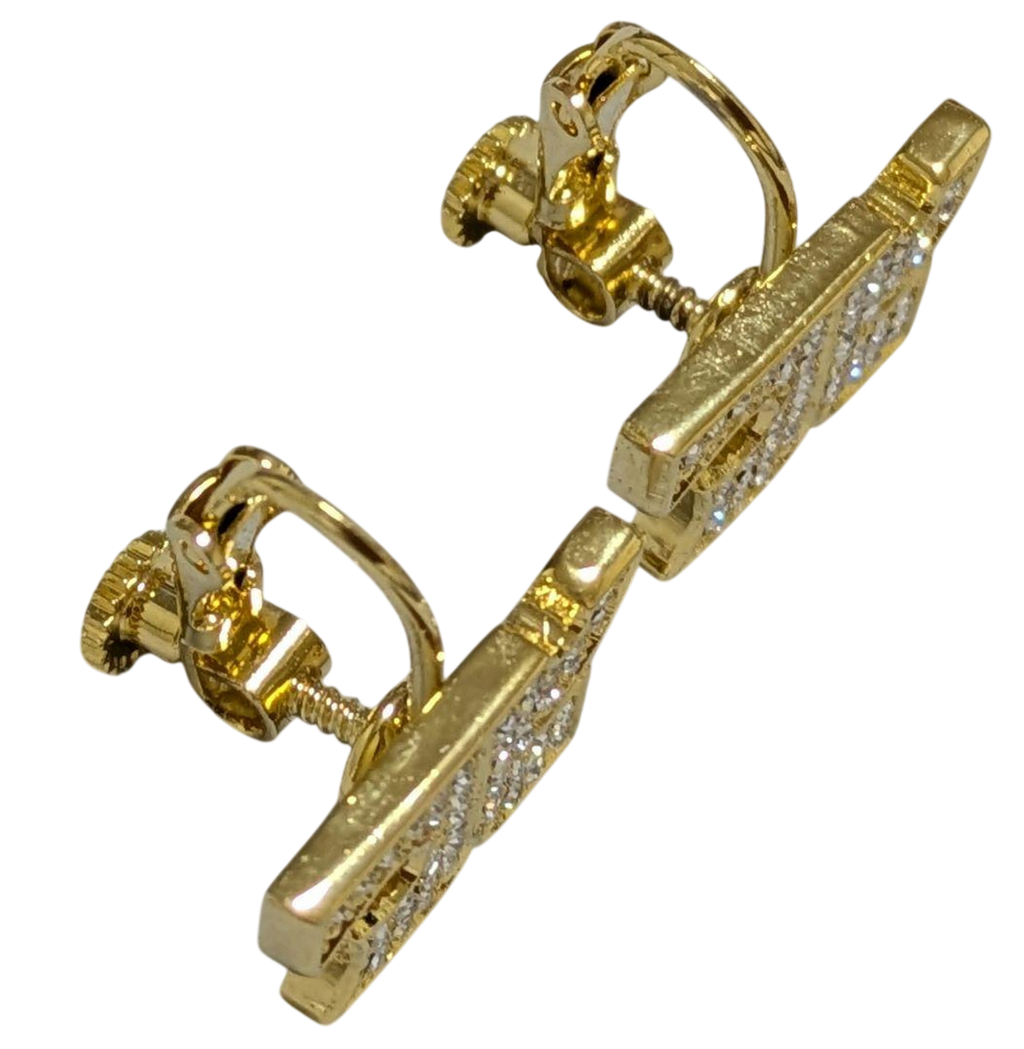 COURRÈGES Boucles d'oreilles clips logo AC entièrement pavé strass doré