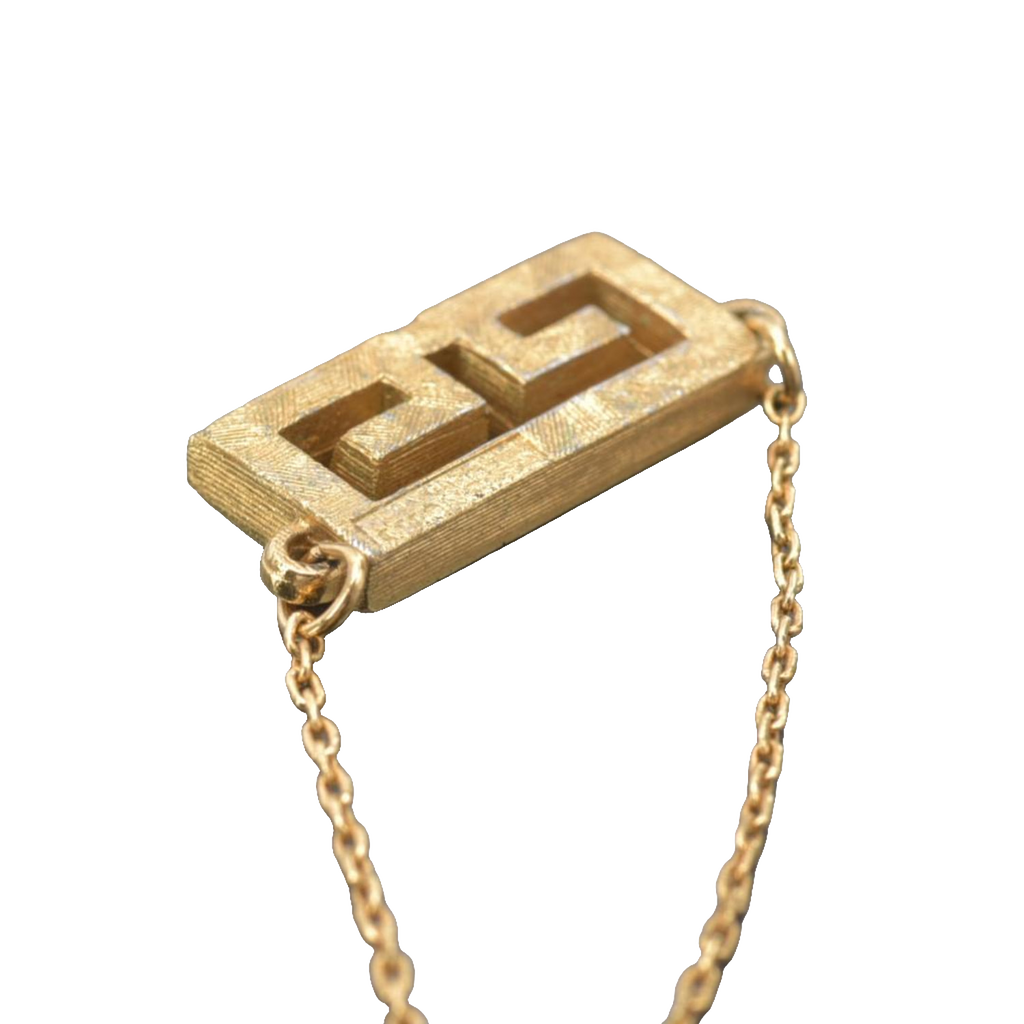 Givenchy Necklace Gold Greek Key Rhinestone Geometric Vintage Pendant
