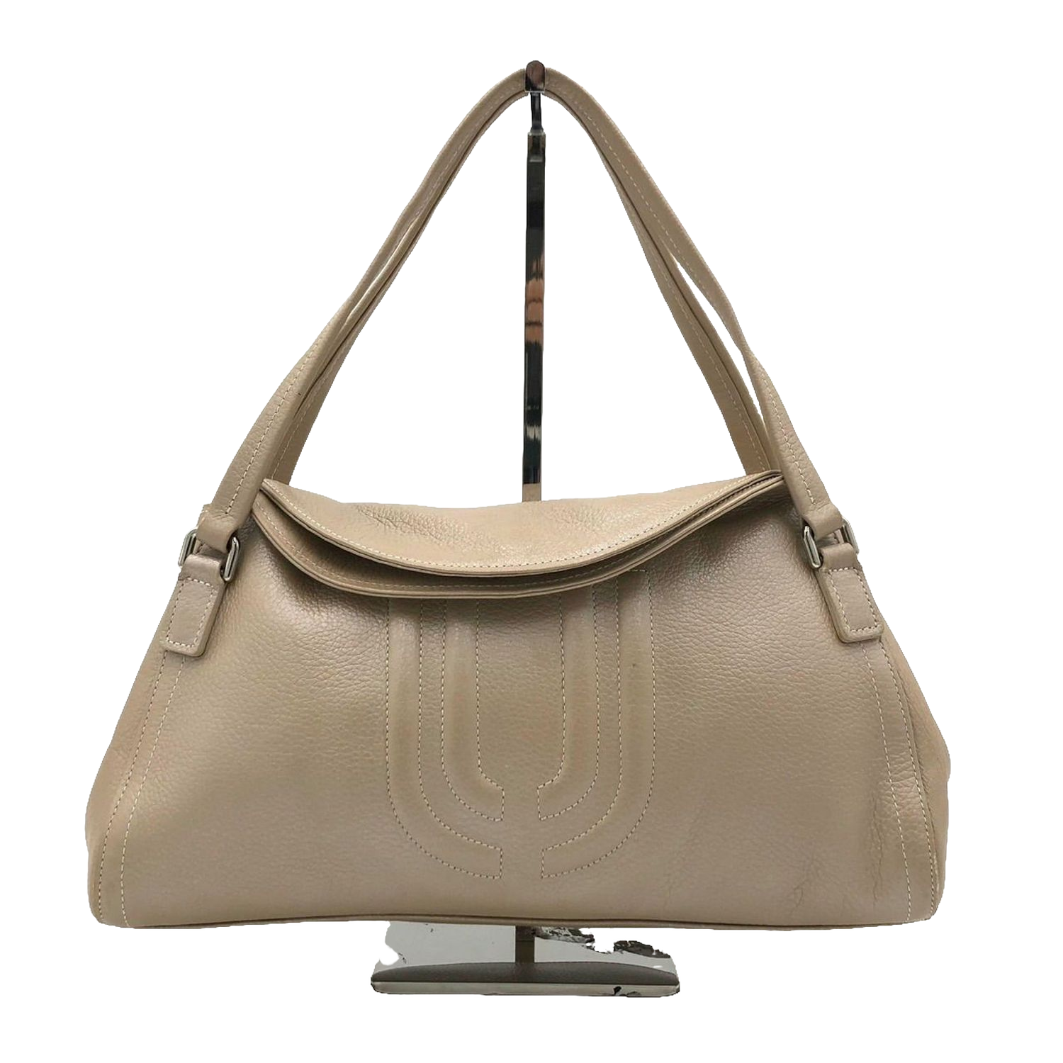 UNGARO Grand sac souple cuir grainé beige taupe logo U