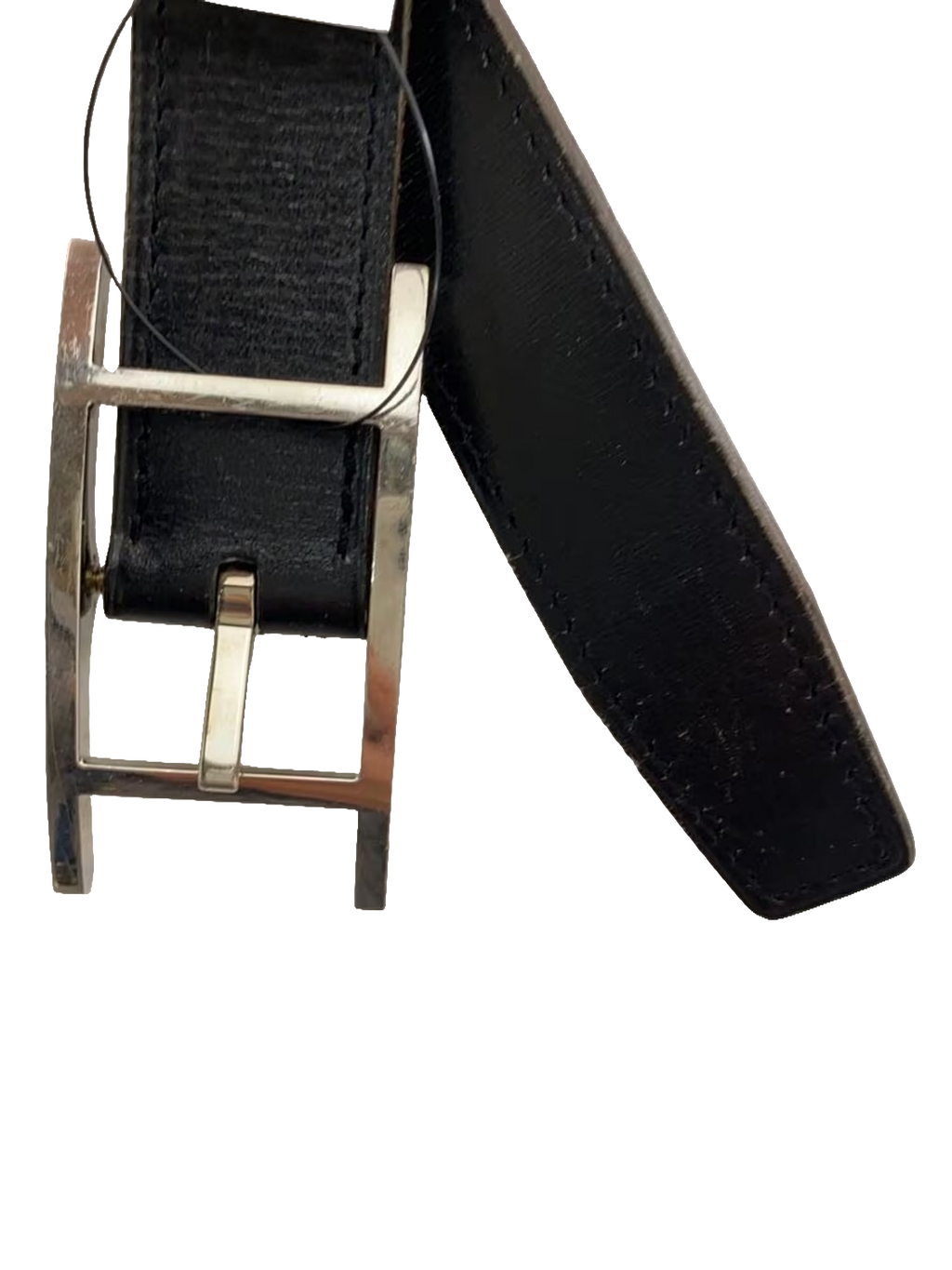 Belt Herm%s 95 Black Brown Silver Buckle Reversible Leather Dress Belt