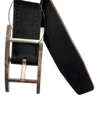 Belt Herm%s 95 Black Brown Silver Buckle Reversible Leather Dress Belt