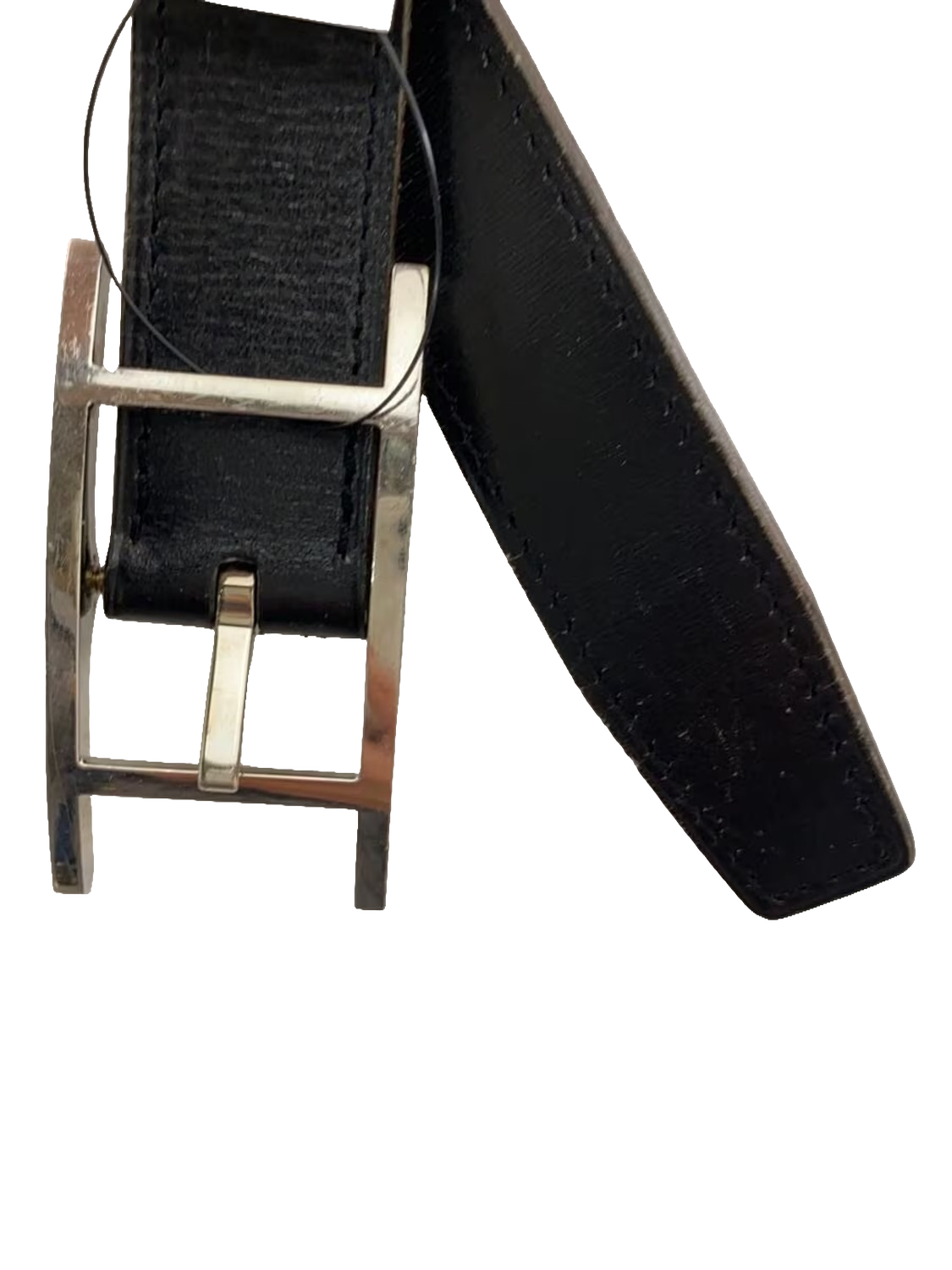 Belt Herm%s 95 Black Brown Silver Buckle Reversible Leather Dress Belt