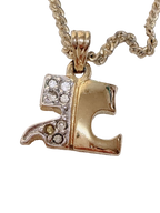 Courrèges Necklace Gold Silver Rhinestone AC Logo Pendant Vintage Adjustable