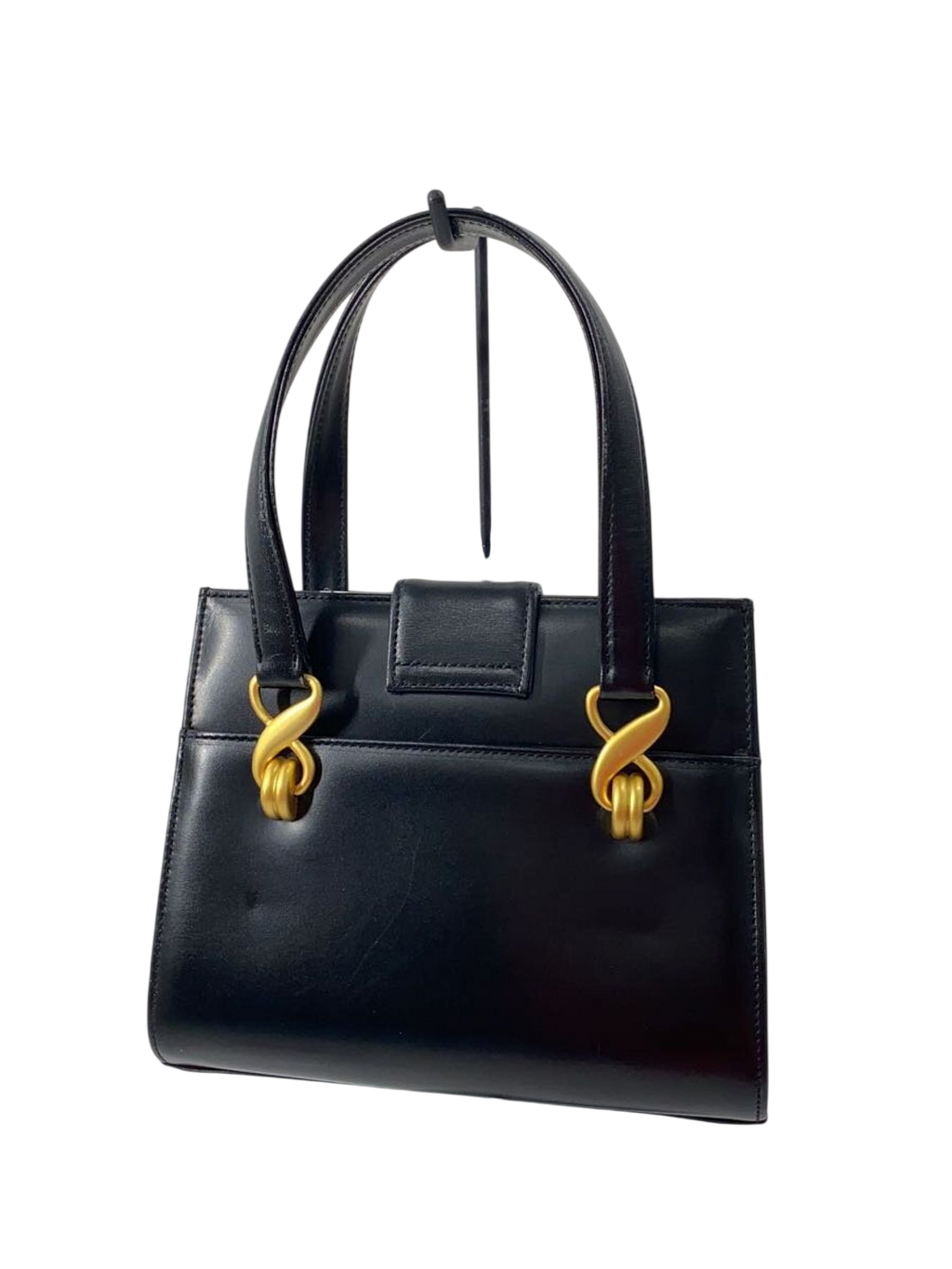 UNGARO Black Leather Top Handle Handbag with Gold Details