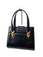 UNGARO Black Leather Top Handle Handbag with Gold Details