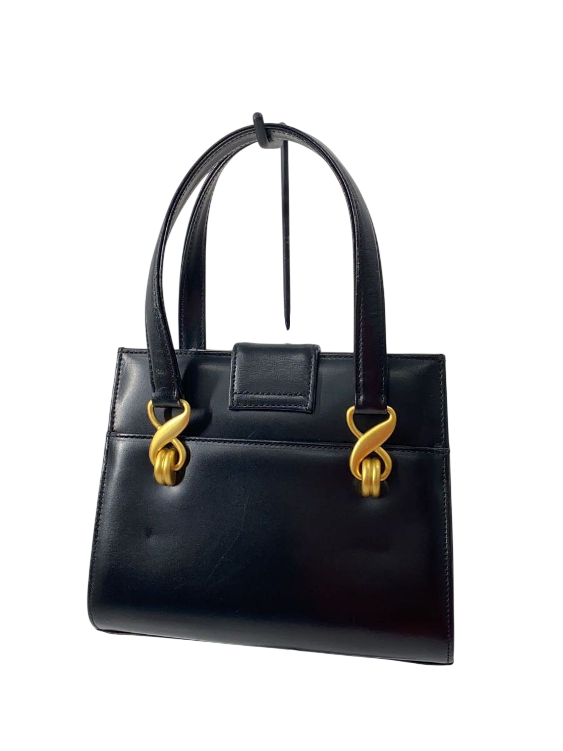 UNGARO Black Leather Top Handle Handbag with Gold Details
