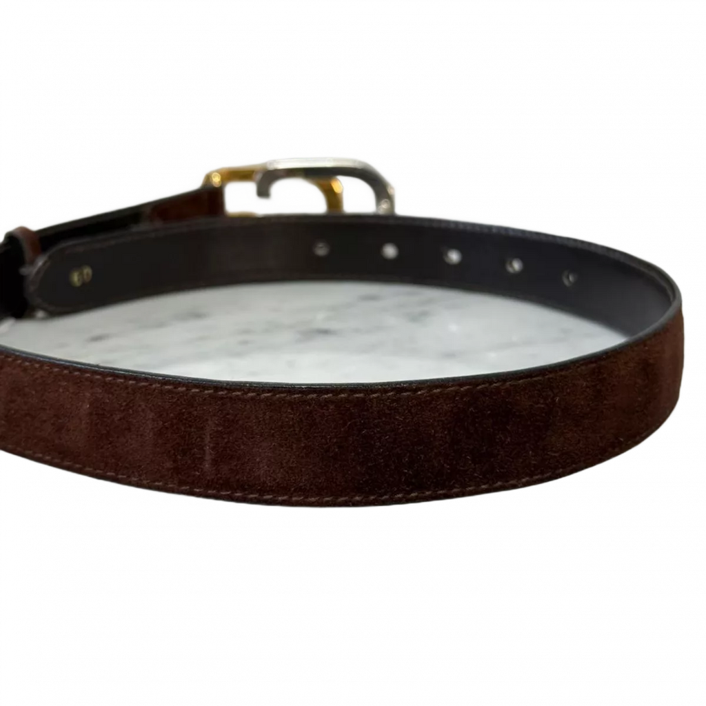 GUCCI Ceinture cuir véritable daim marron boucle GG.