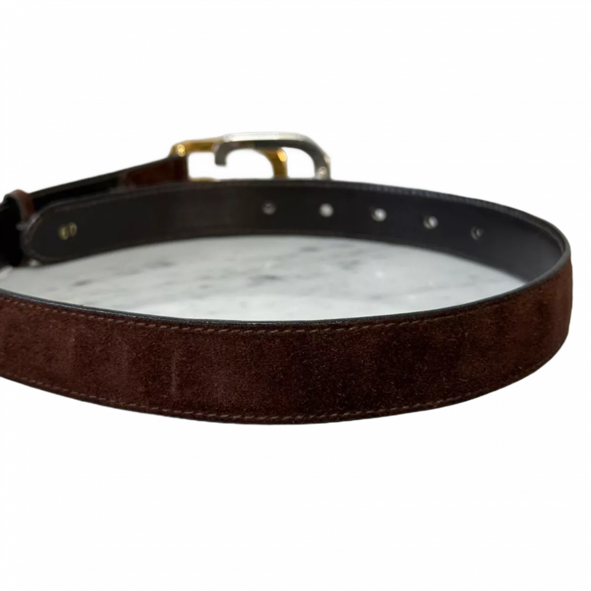 GUCCI Ceinture cuir véritable daim marron boucle GG.