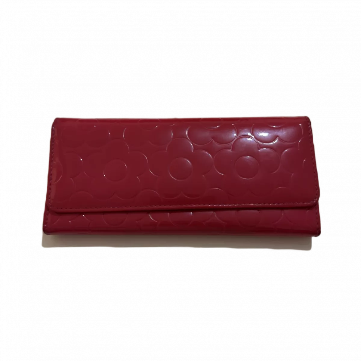 Portefeuille cuir vernis rouge à fleur