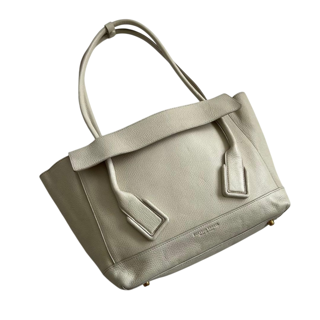 Bottega Veneta Cream Grained Leather Tote Bag