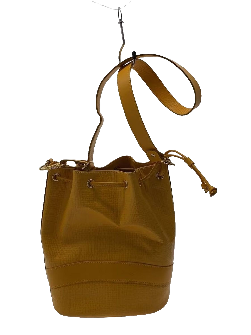 COURRÈGES Sac noé bucket bag cuir jaune moutarde