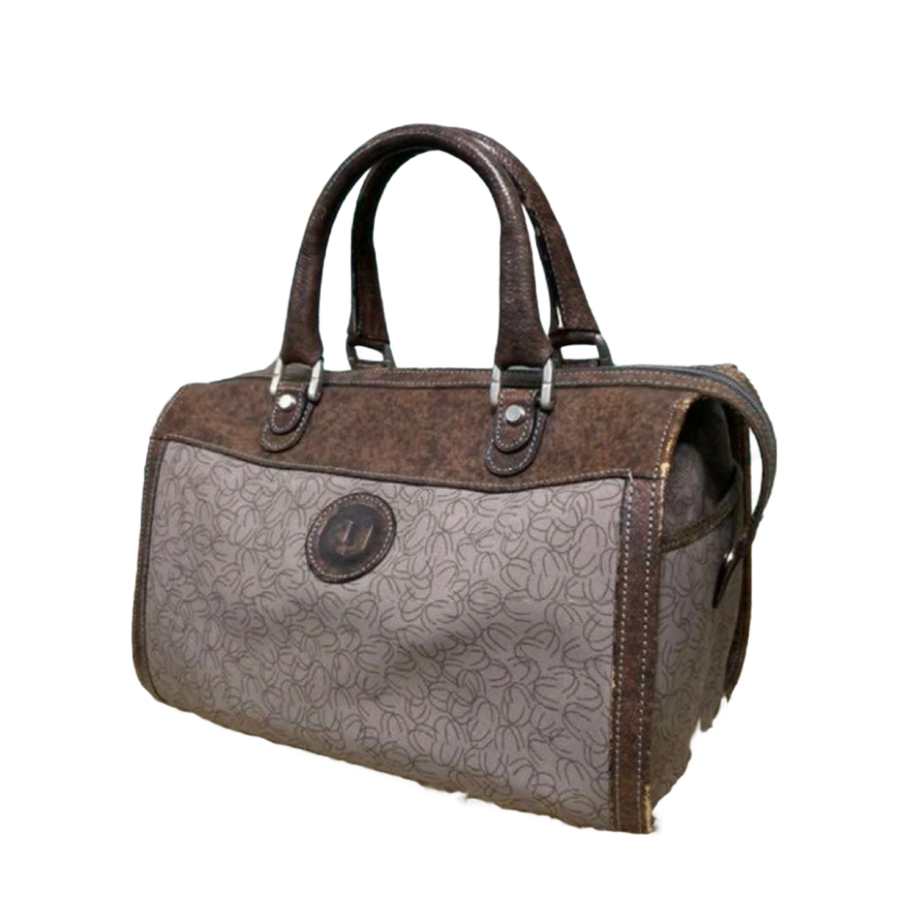 UNGARO Sac à main marron gris vintage monogramme Boston à poignée supérieure