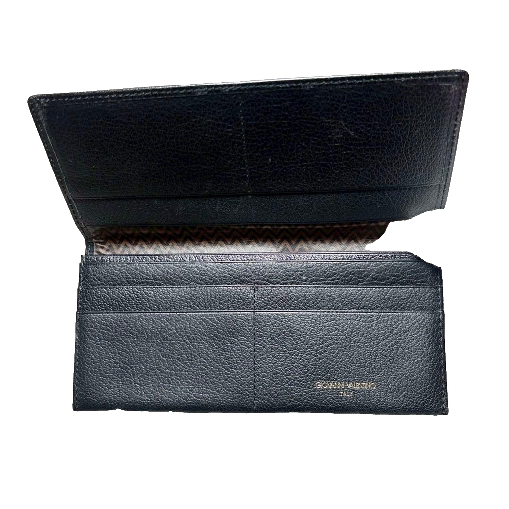 Giovanni Valentino Wallet Black Leather Long Bifold Italian Designer Vintage