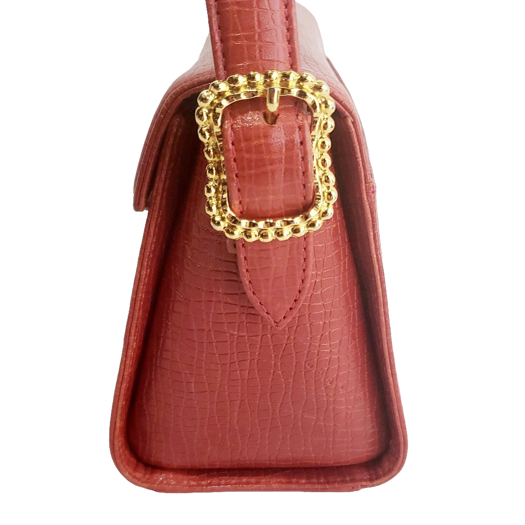 Ungaro Handbag Red Vintage Textured Leather Top Handle Gold Clasp