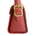 Ungaro Handbag Red Vintage Textured Leather Top Handle Gold Clasp