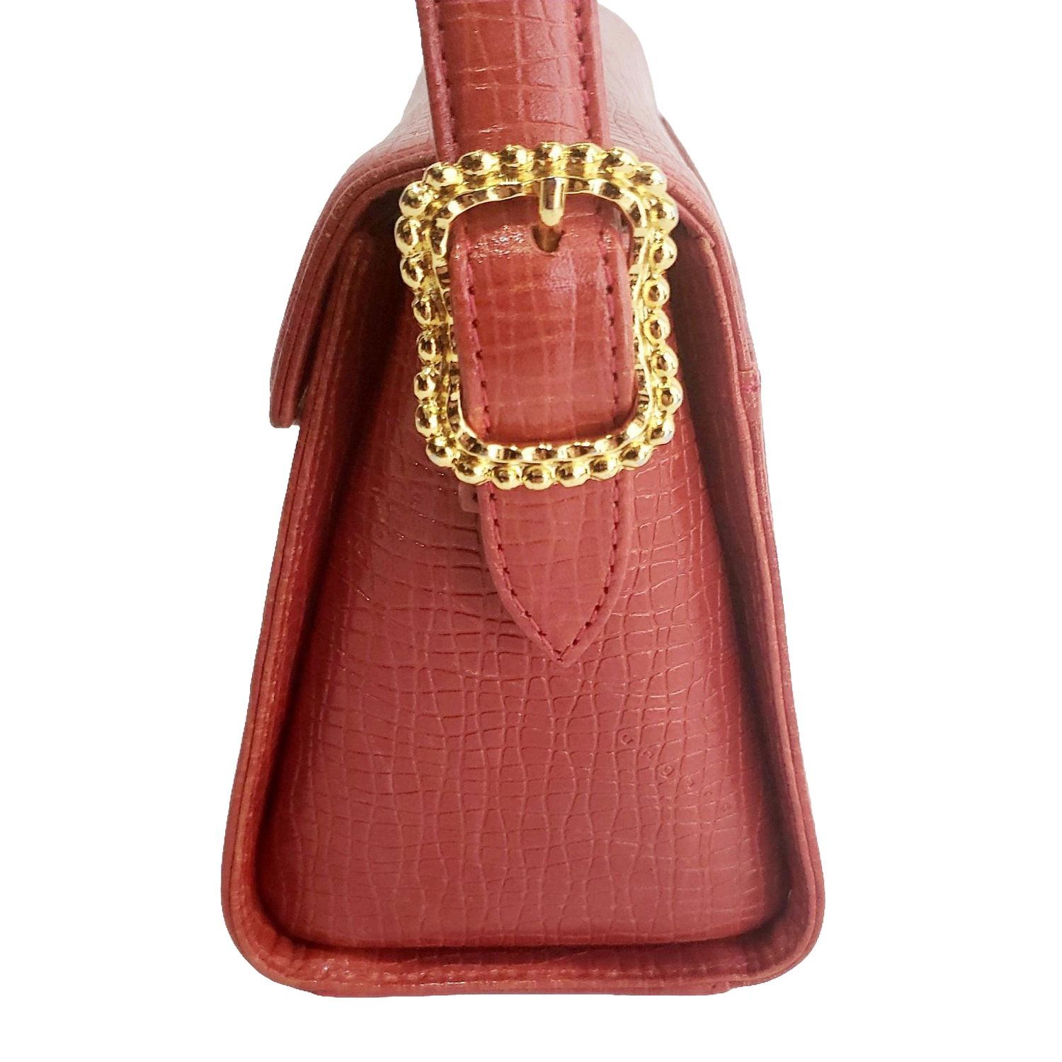 Ungaro Handbag Red Vintage Textured Leather Top Handle Gold Clasp