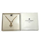 Courreges Necklace Gold Silver Heart Pendant Rhinestone Vintage Paris