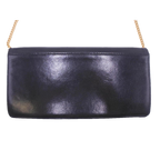 PIERRE CARDIN Pochette soirée cuir noir lisse chaîne dorée logo PC