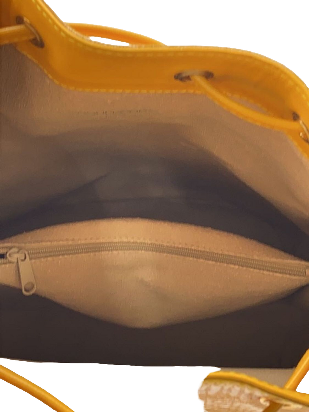 COURRÈGES Sac noé bucket bag cuir jaune moutarde
