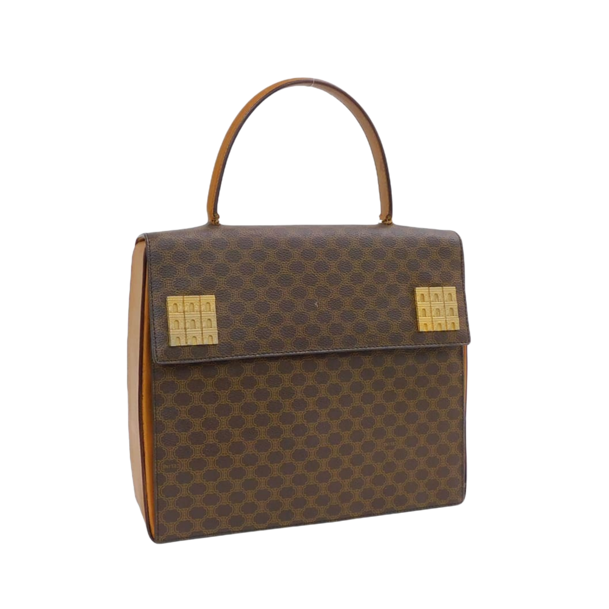 CELINE Sac celine macadam marron et cuir et finition doréeq