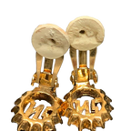 Nina Ricci Earrings Gold Silver NR Monogram Vintage Rhinestone Clip-On