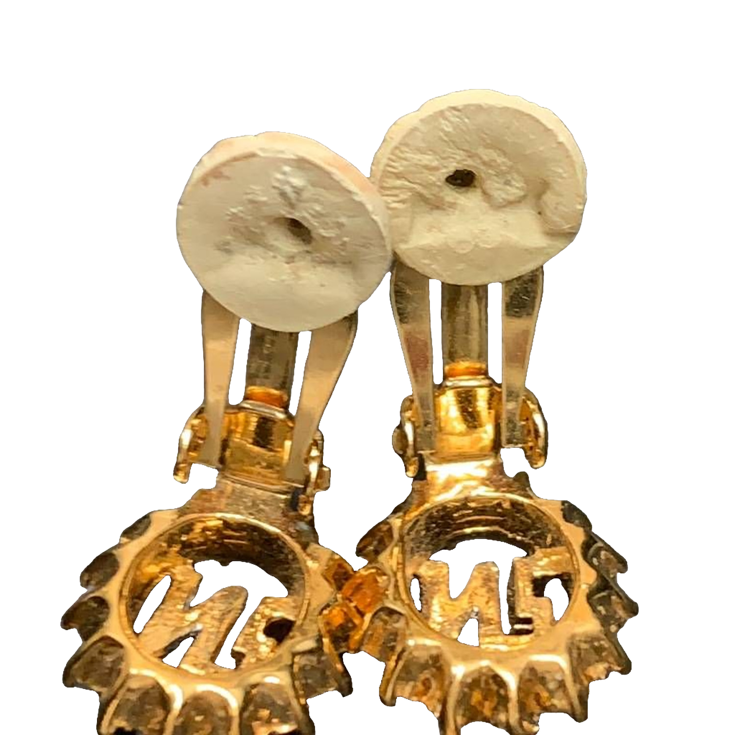 Nina Ricci Earrings Gold Silver NR Monogram Vintage Rhinestone Clip-On