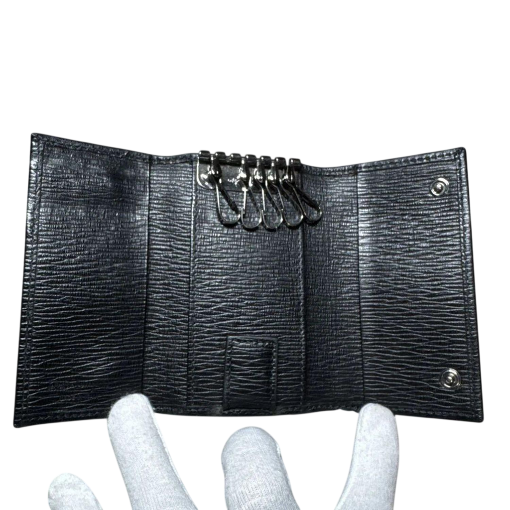 Salvatore Ferragamo Black Textured Leather Key Case