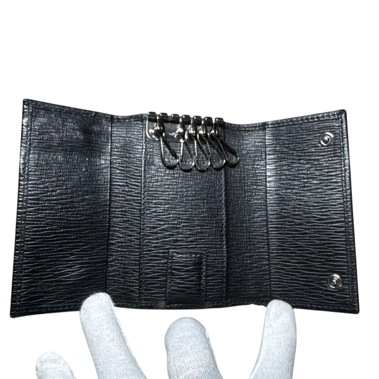 Salvatore Ferragamo Black Textured Leather Key Case