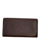 LOUIS VUITTON Portefeuille long Sarah cuir Épi marron quincaillerie dorée