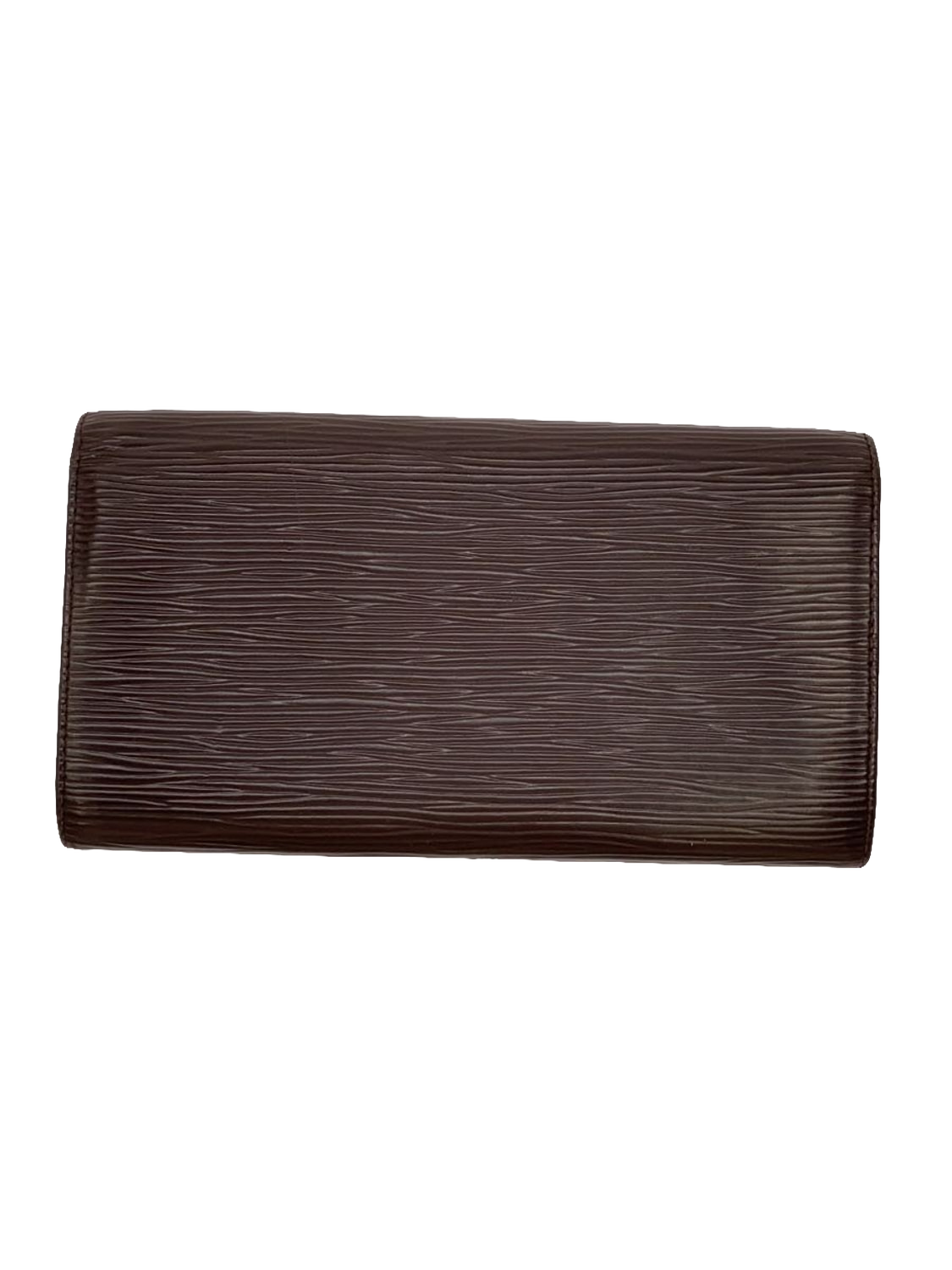 LOUIS VUITTON Portefeuille long Sarah cuir Épi marron quincaillerie dorée