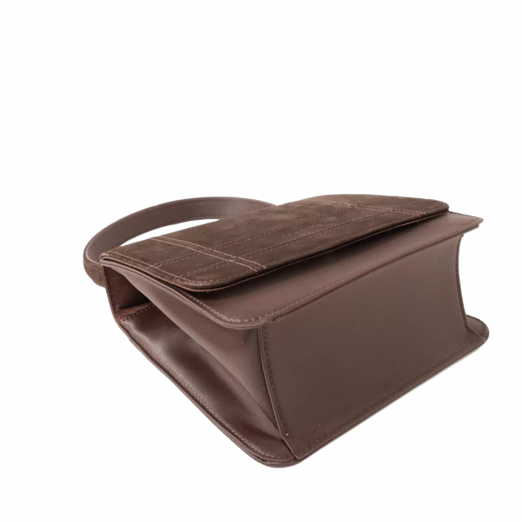 COURRÈGES Sac à main cuir suédé MARRON petit femme forme carrée