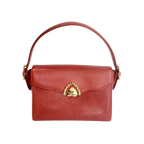 Ungaro Handbag Red Vintage Textured Leather Top Handle Gold Clasp