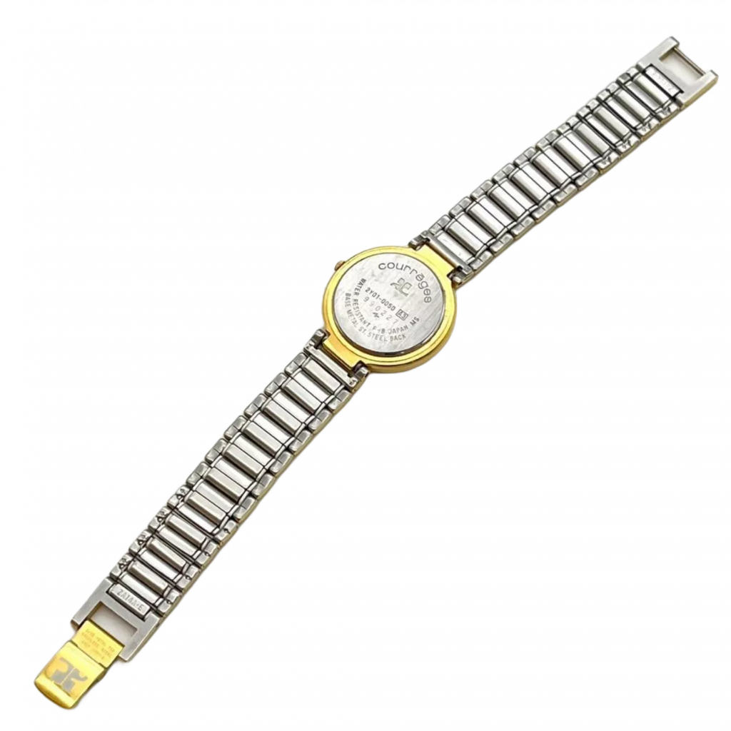 COURRÈGES Montre cadrant echec bicolor or et argent femme