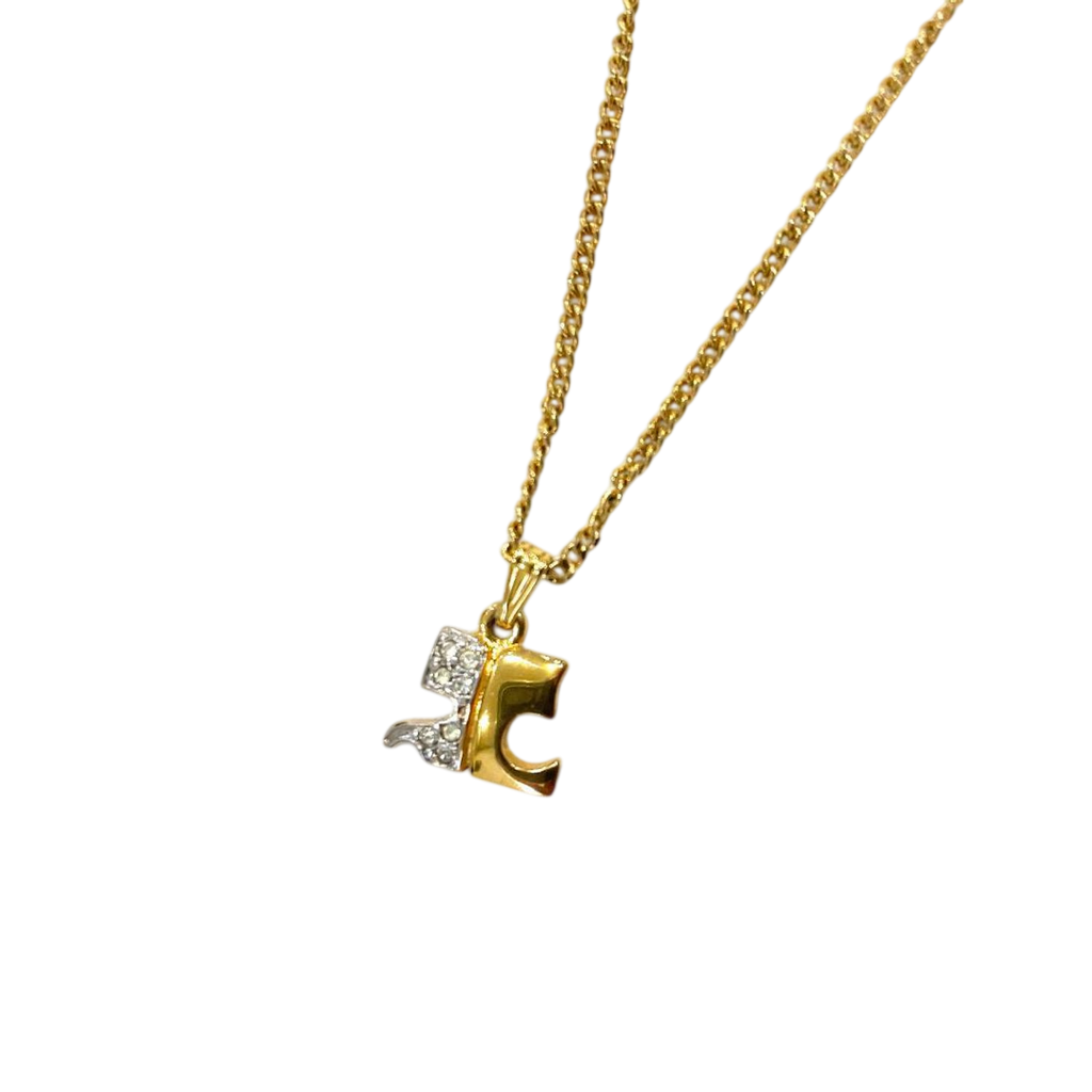 Courreges Gold Tone 'C' Letter Pendant Necklace