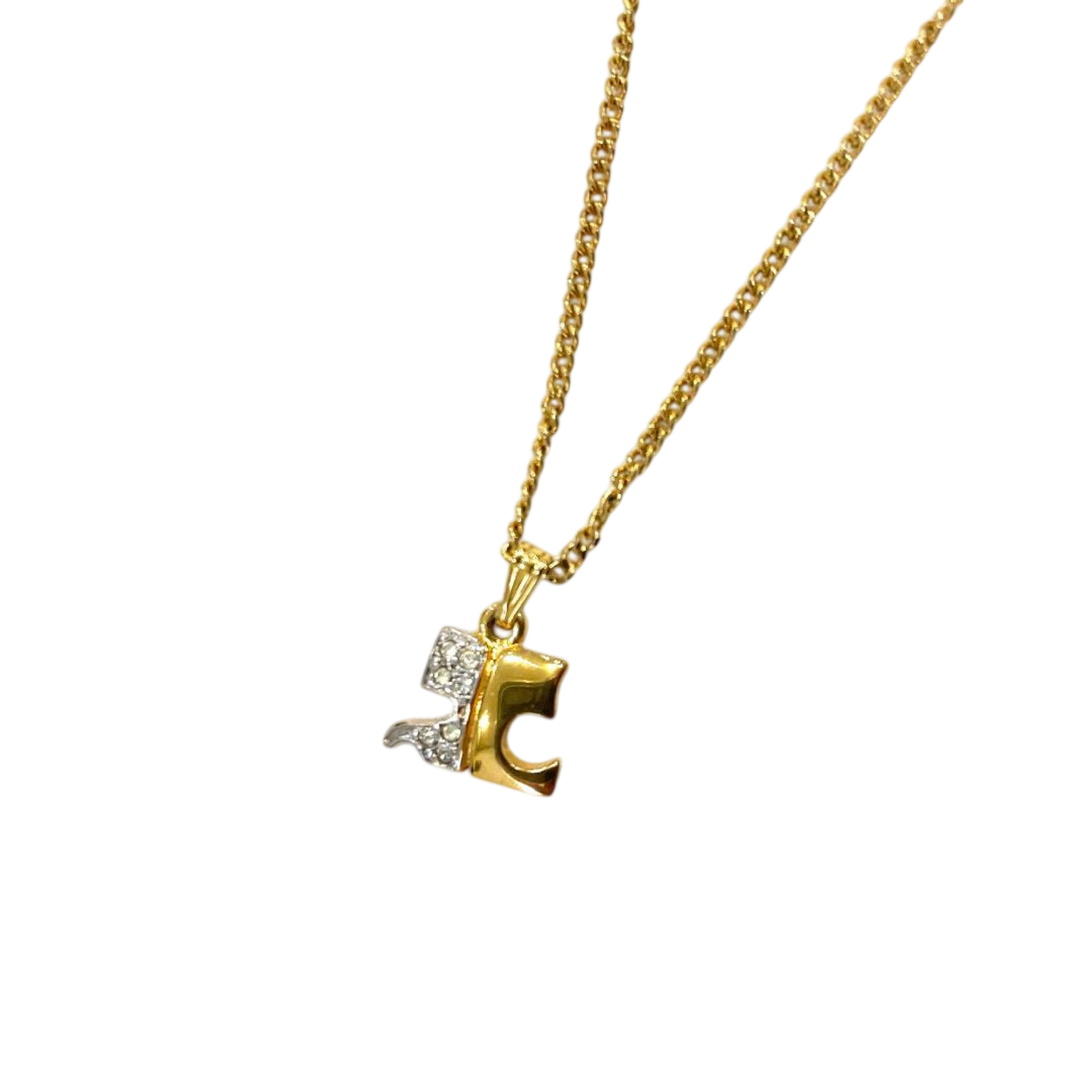 Courreges Gold Tone 'C' Letter Pendant Necklace