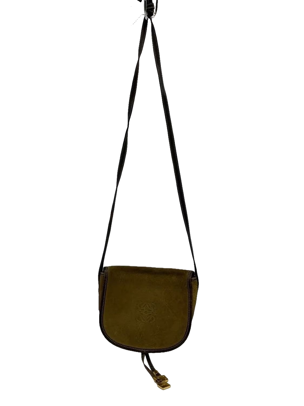 LOEWE Sac bandoulière suède kaki / cuir marron